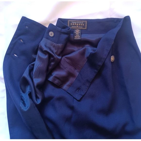 Express 90s Pencil Skirt Wool Blend Midi Sailor Silver Buttons 6 7 8 S M Navy - Picture 5 of 11